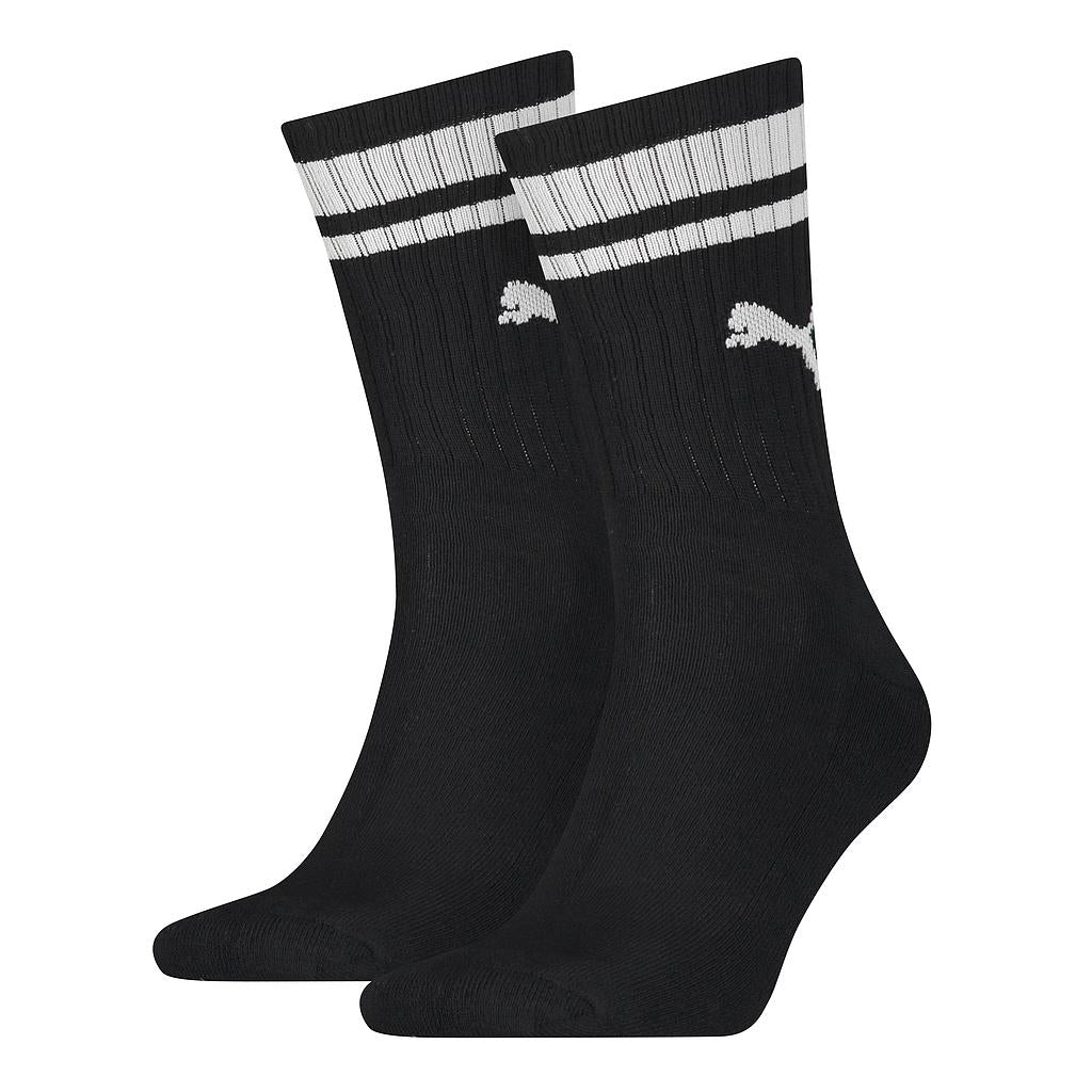 Puma 2 Pack Crew Heritage Stripe Socks - Adult - Black/White