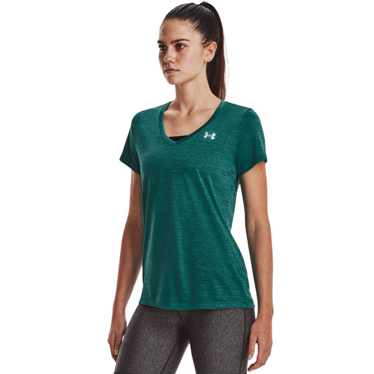 Under Armour Tech Twist V-Neck Training Tee - Womens - Coastal Teal/Birdie Green/Metallic Silver