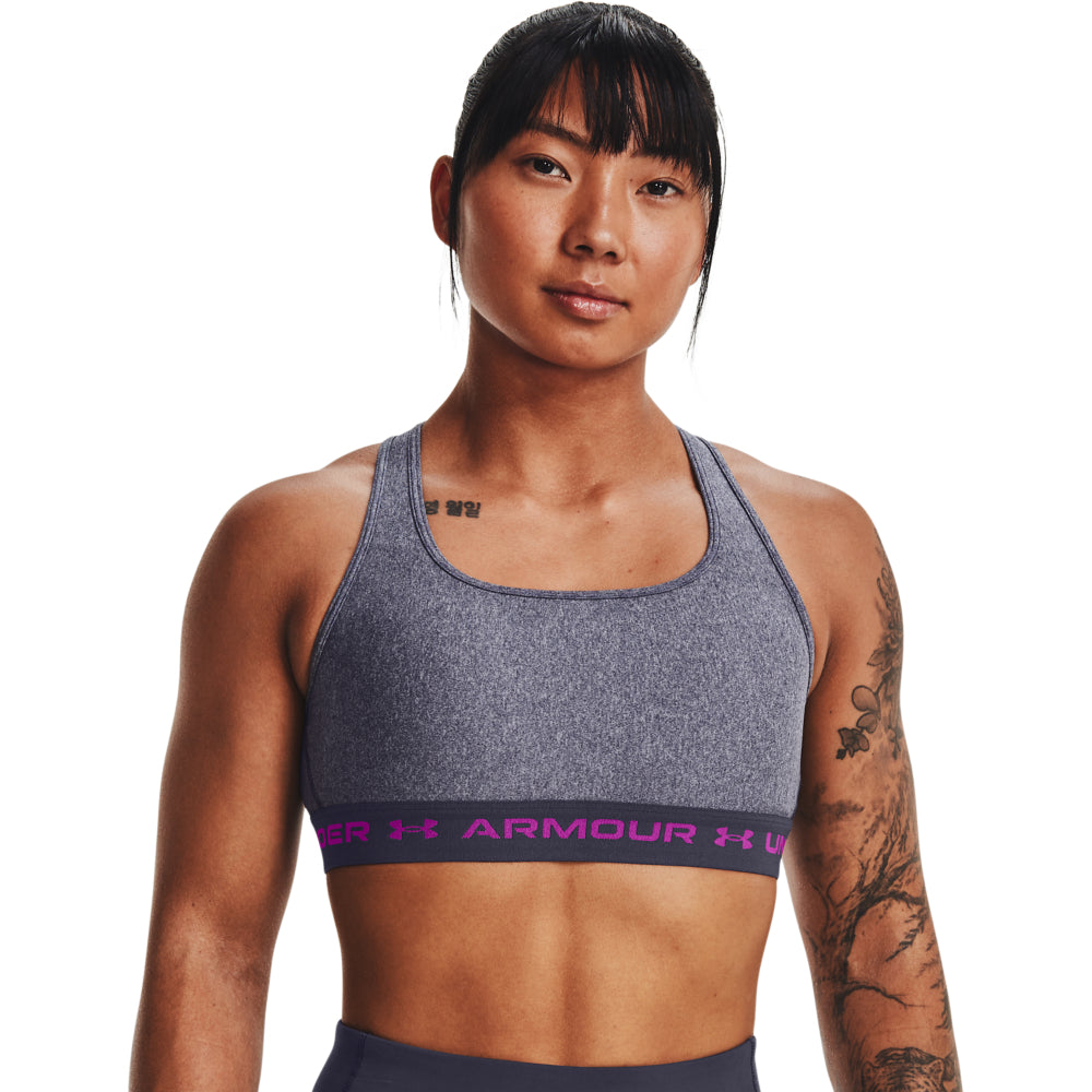 Under Armour Armour Mid Crossback Heather Sports Bra - Womens - Tempered Steel Light Heather/Strobe