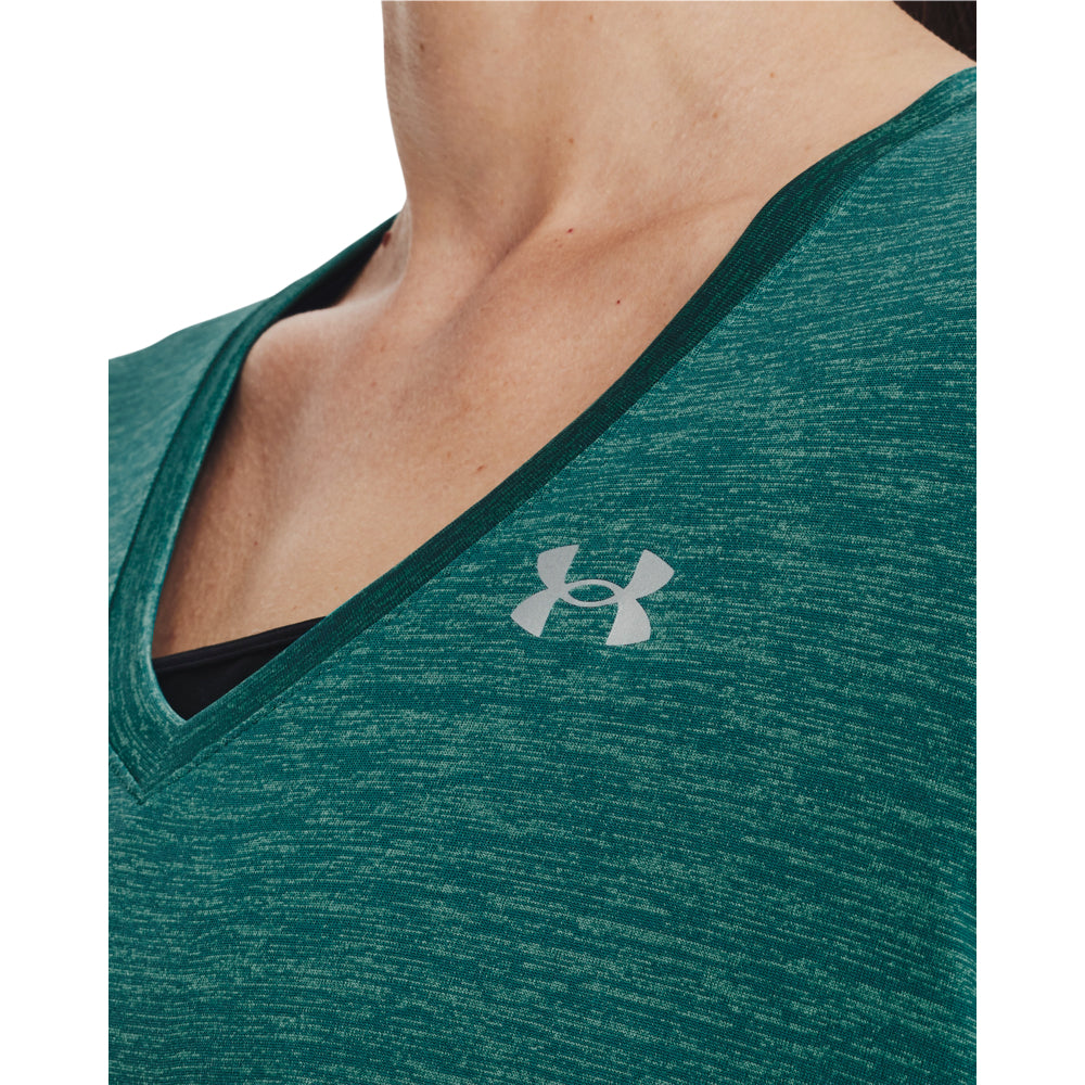 Under Armour Tech Twist V-Neck Training Tee - Womens - Coastal Teal/Birdie Green/Metallic Silver