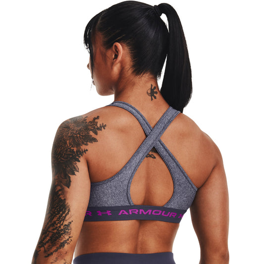 Under Armour Armour Mid Crossback Heather Sports Bra - Womens - Tempered Steel Light Heather/Strobe